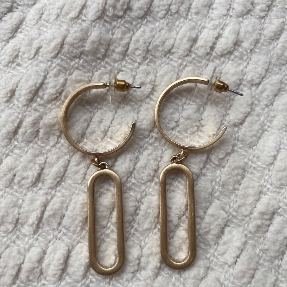 Gold-Tone Hoop Earrings With Oval Dangles